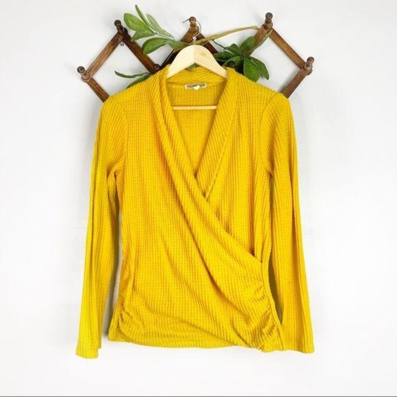 Anthropologie Pleione Yellow Waffle Knit Sweater S - Picture 2 of 8